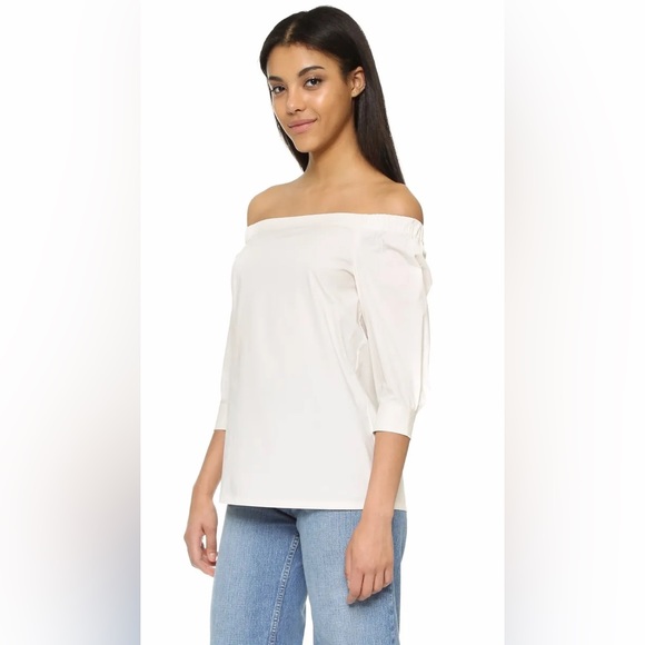 NWT Theory Joscla Blouse Off The Shoulder Top Size Petite XS White Rand Light - Picture 15 of 16